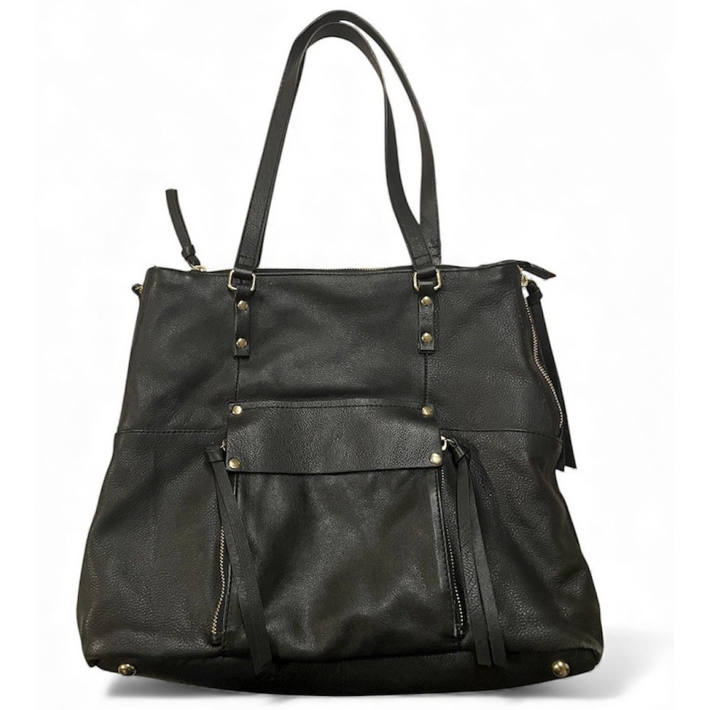 KOOBA Everette Soft Black Leather Purse Large Expandable Tote Shoulder Hobo Bag